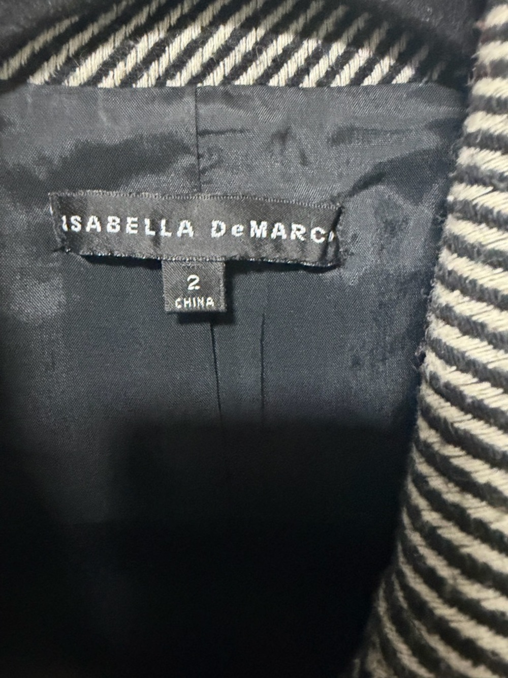Isabella Demarco Black & White Herringbone Wool-Blend Pea Coat - Picture 2 of 6